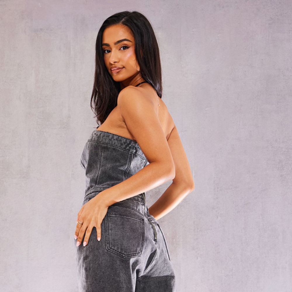 Pretty Little Thing Bandeau Denim Jumpsuit - Picture 12 of 14
